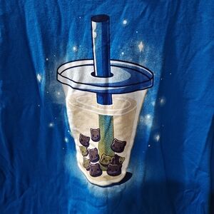 Boba Kitty Tea TeeTurtle Graphic Tee Unisex T-shirt Blue Size Medium
